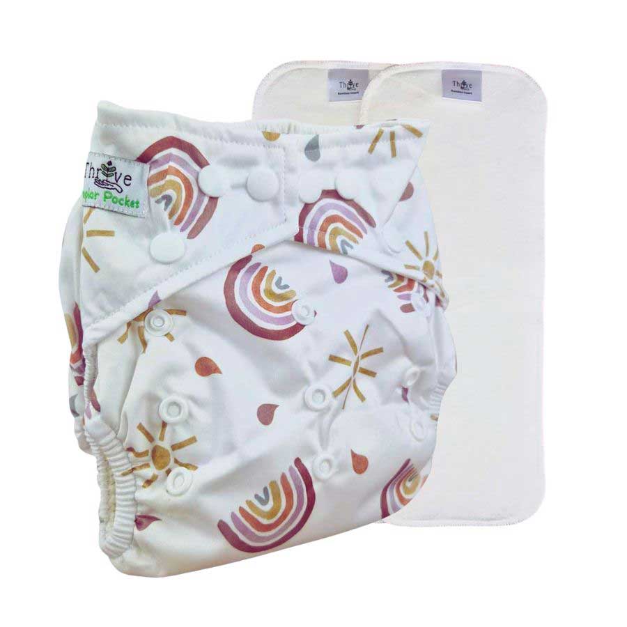 Rainbow print onesize pocket nappy with bamboo inserts