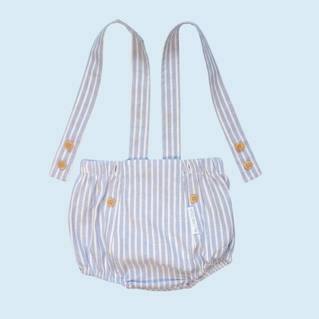 Blue and White Striped Cotton Dungarees + Matching T-Shirt