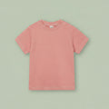 A short-sleeve crewneck cotton baby t-shirt in a dusty rose pink colour