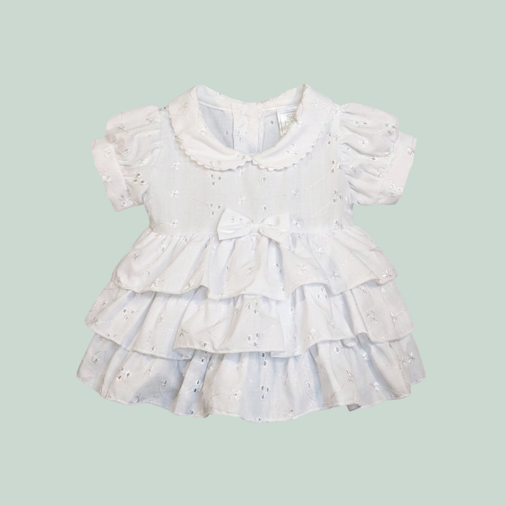 White Broderie Anglaise Dress + Headband + Knickers