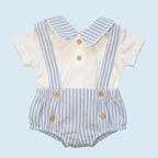 Blue and White Striped Cotton Dungarees + Matching T-Shirt