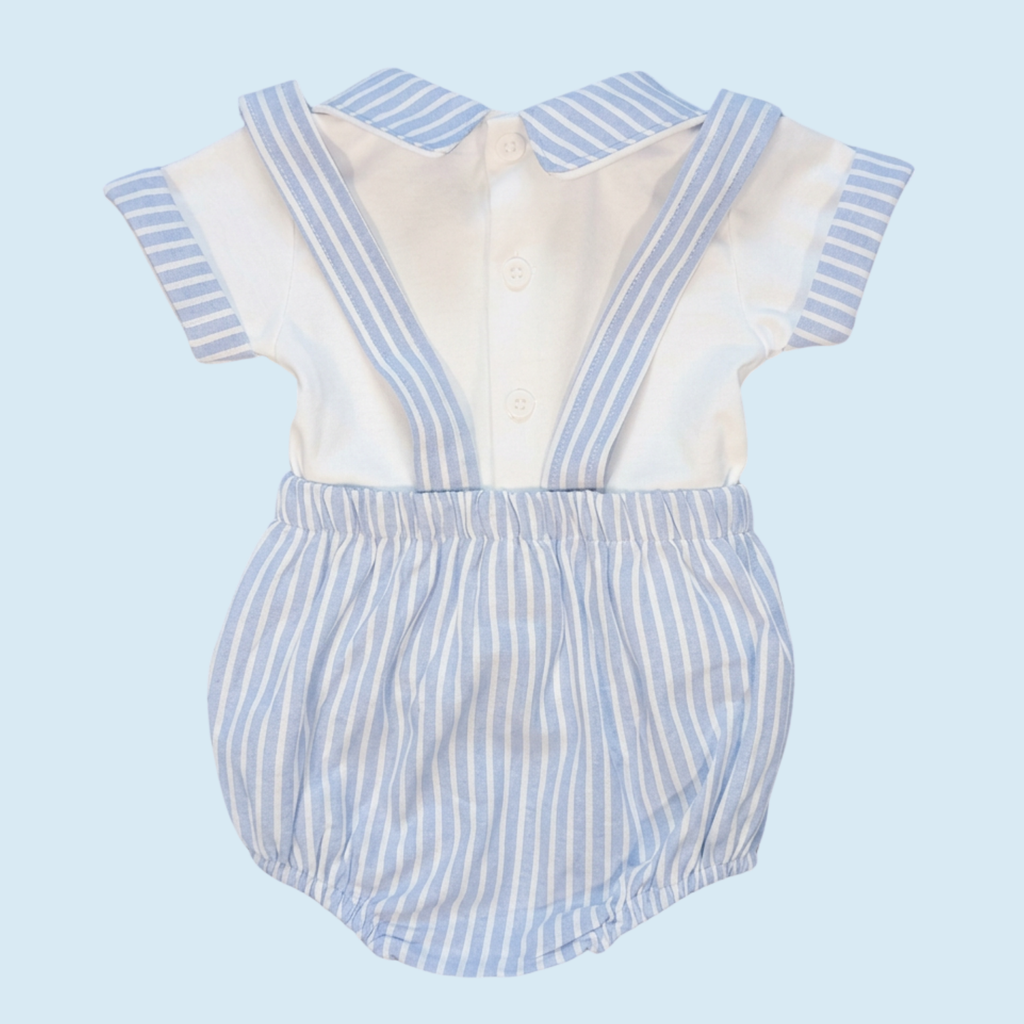 Blue and White Striped Cotton Dungarees + Matching T-Shirt