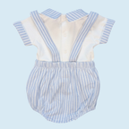 Blue and White Striped Cotton Dungarees + Matching T-Shirt