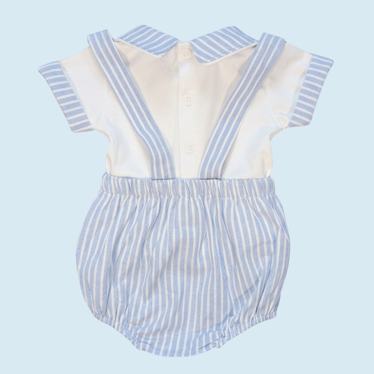 Blue and White Striped Cotton Dungarees + Matching T-Shirt