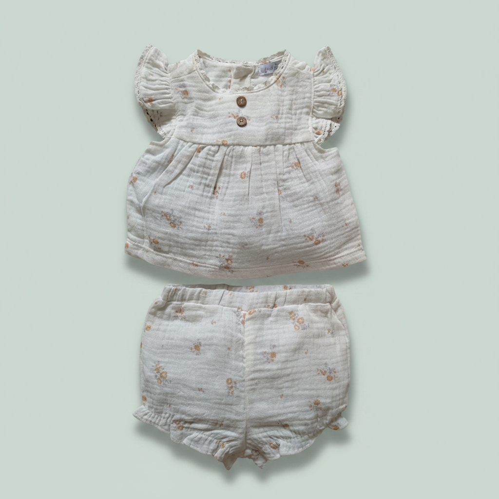 Baby set - top and shorts on a light green background