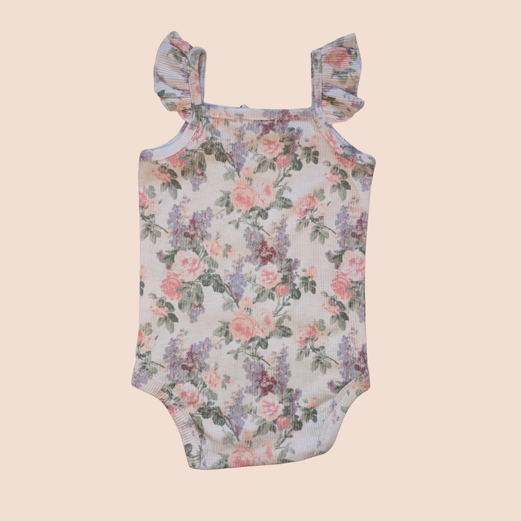 Floral Bodysuit, Shorts + Sun Hat