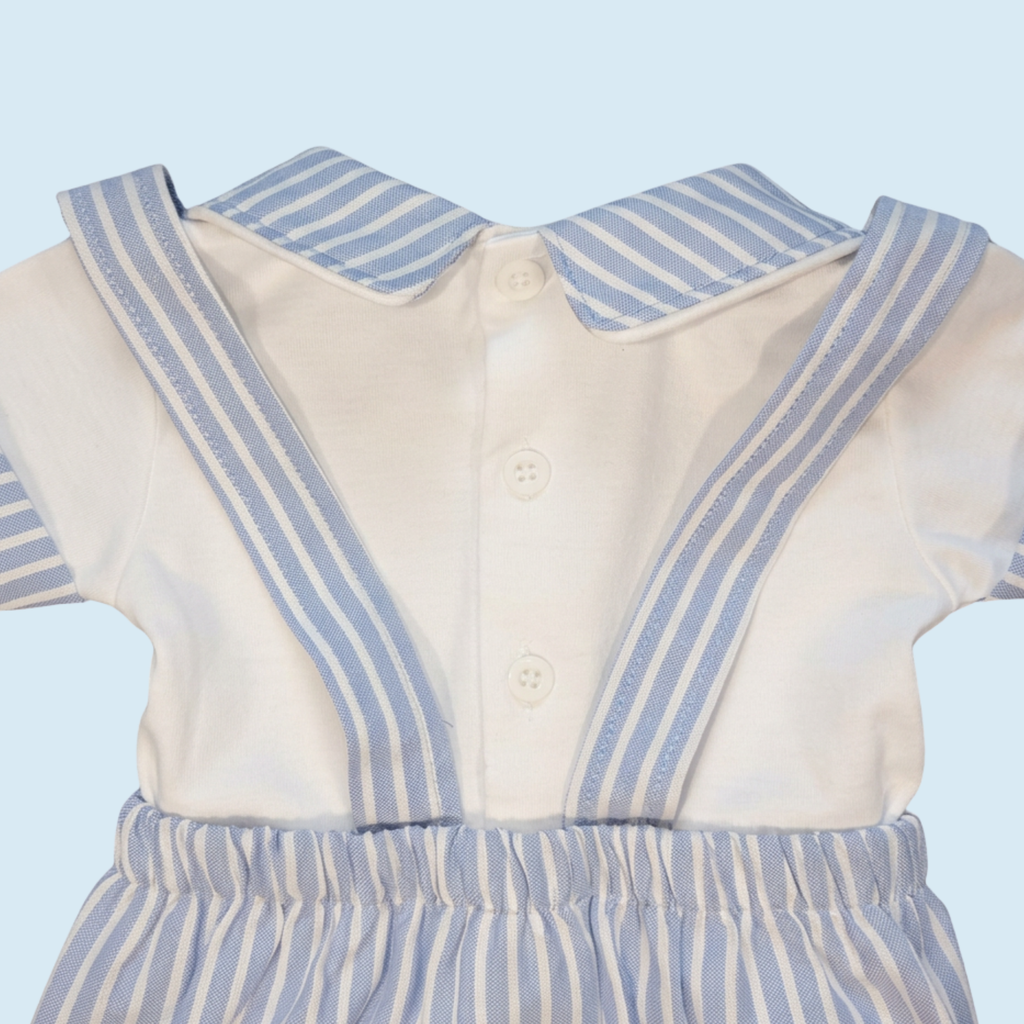 Blue and White Striped Cotton Dungarees + Matching T-Shirt