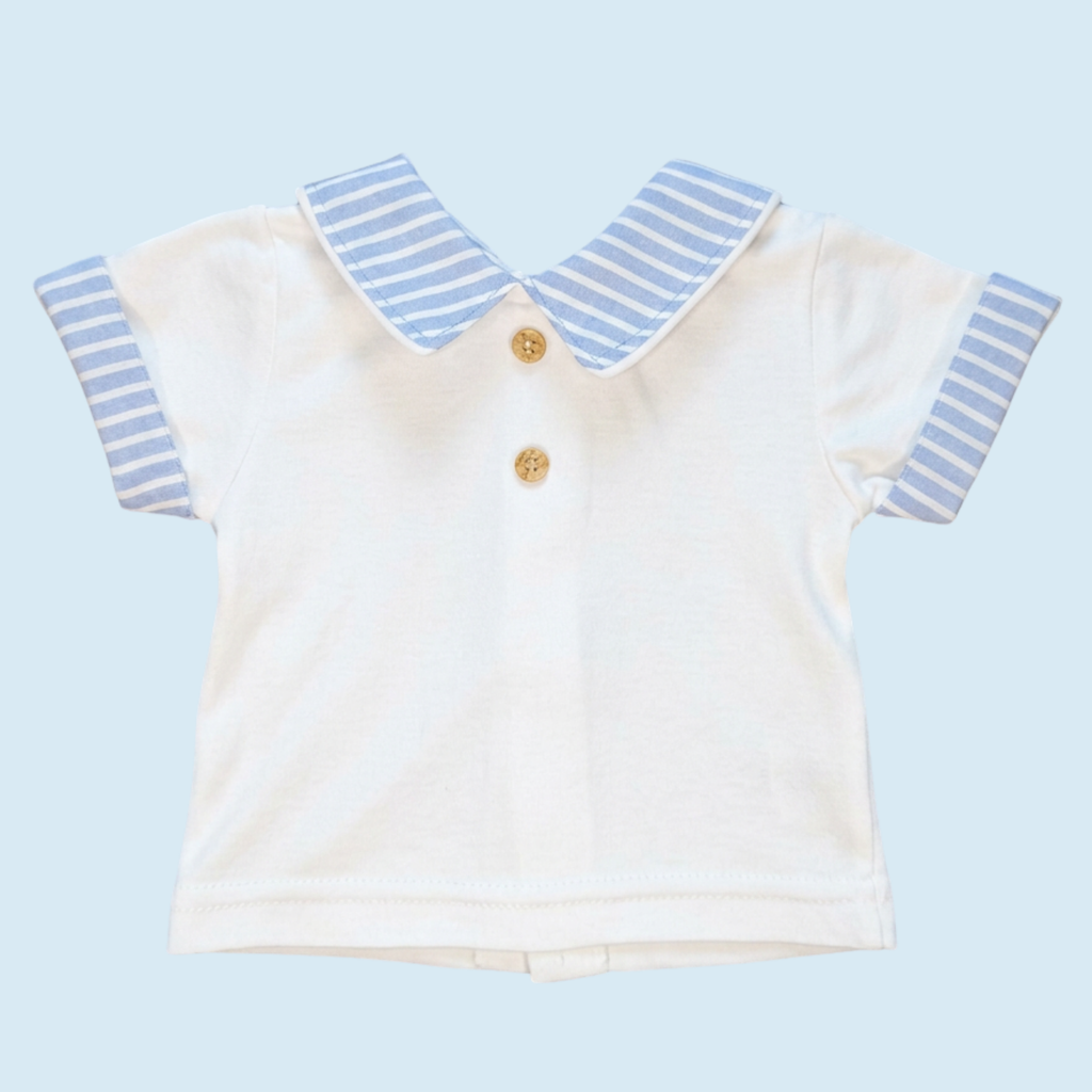 Blue and White Striped Cotton Dungarees + Matching T-Shirt