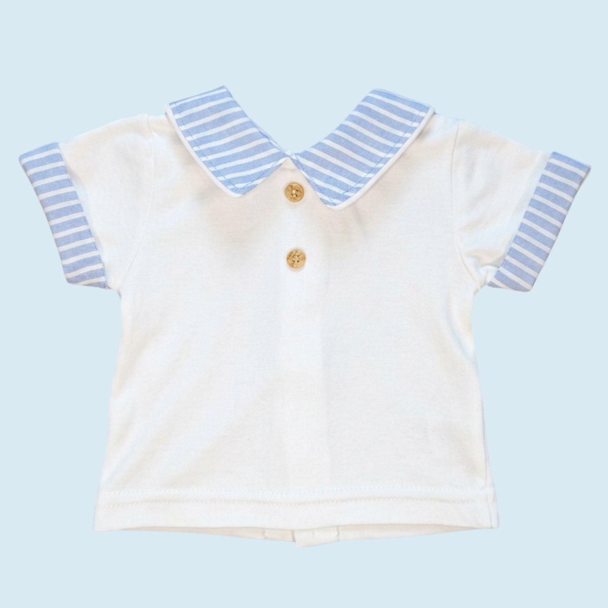 Blue and White Striped Cotton Dungarees + Matching T-Shirt
