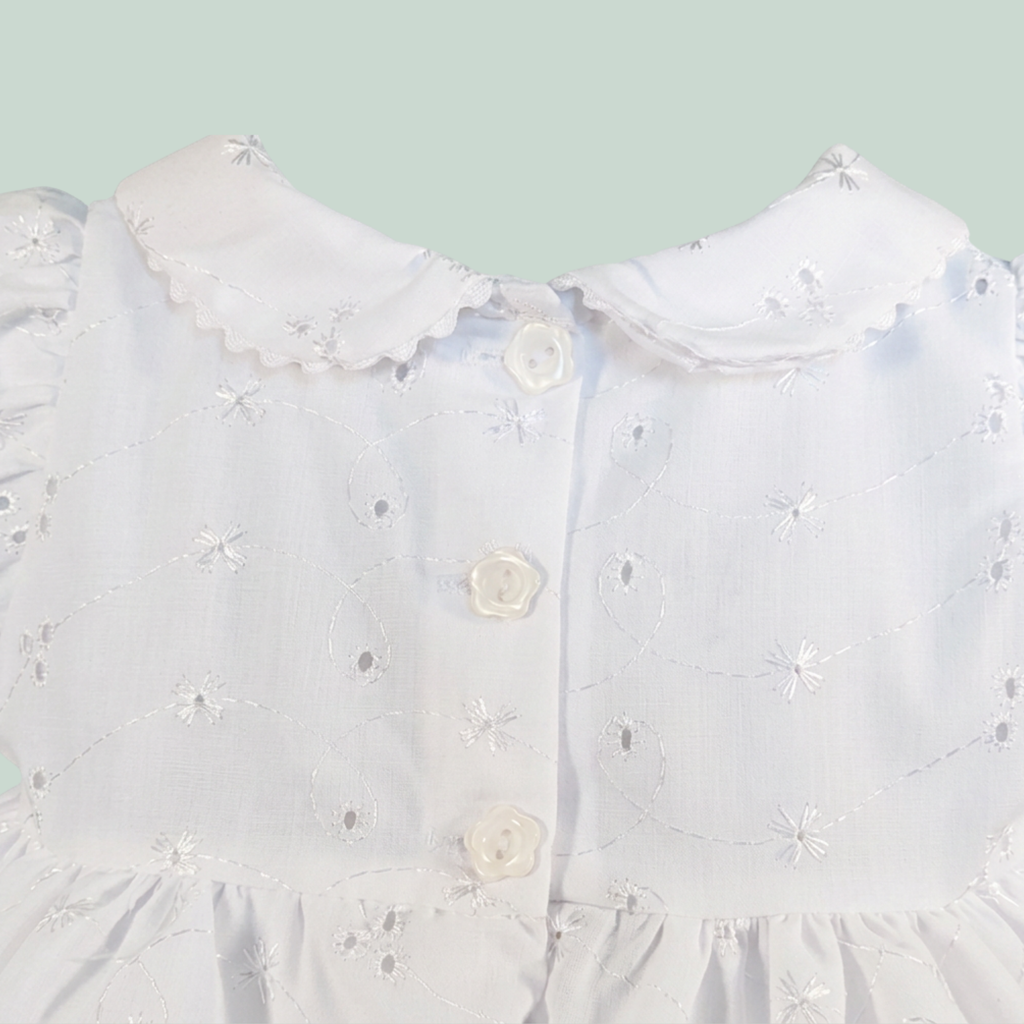 White Broderie Anglaise Dress + Headband + Knickers