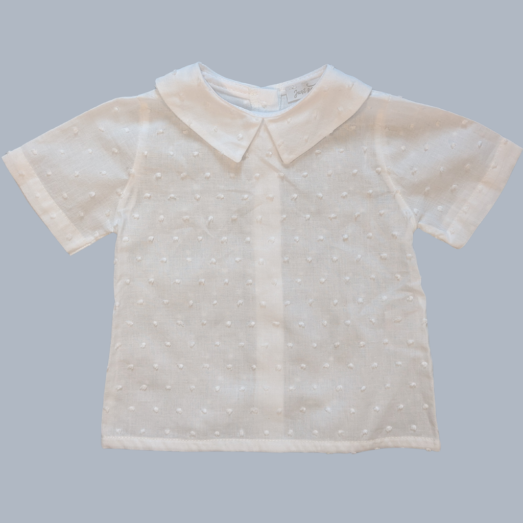 White blouse with a collar on a light gray background