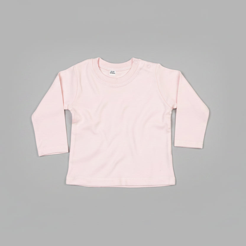 A light pink long-sleeve cotton 
crewneck shirt